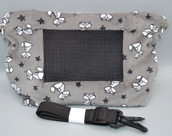 Grey Foxes Plush Fleece Zippered Bonding Bag/Pouch/Carrier with Screen and Adjustable Strap for Hedgehog, Rat, Sugar Gliders or Small Pet