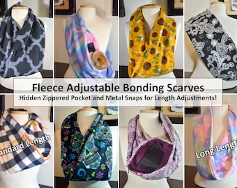 Adjustable Length Bonding Scarf (Fleece), Snaps and Hidden Zippered Pocket; Sugar Gliders, Rats, Hedgehogs & Exotics