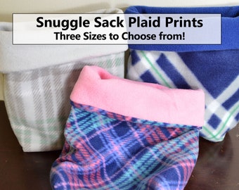 Plaid Prints; Reversible Fleece Snuggle Sacks, Cuddle Cup for Hedgehogs, Rats, Sugar Gliders or Small Pet