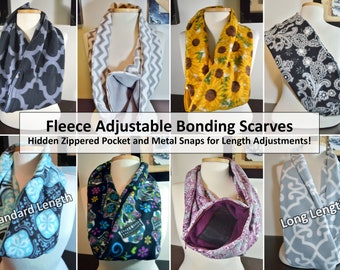 Adjustable Length Bonding Scarf (Fleece), Snaps and Hidden Zippered Pocket; Sugar Gliders, Rats, Hedgehogs & Exotics