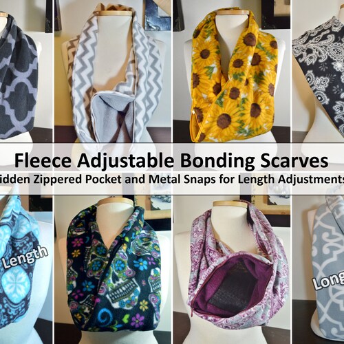 Adjustable Length Bonding Scarf (Fleece), Snaps and Hidden Zippered Pocket; Sugar Gliders, Rats, Hedgehogs & Exotics