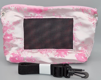 NEW! Pink Floral Branch Satin Embroidered Brocade Bonding Pouch, Bag or Purse w/Screen for Hedgehog, Rat, Sugar Gliders or Small Pet