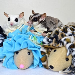 Stuffed Bonding Therapy Toy Green and Black Flower Print Fleece Snuggle Buddy Hedgehog for Sugar Gliders Small Pets