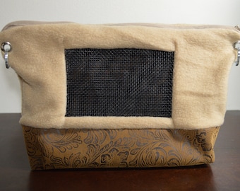 Faux Suede Fleece Zippered Bonding Bag/Pouch/Carrier with Screen and Adjustable Strap for Hedgehog, Rat, Sugar Gliders or Small Pet