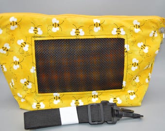 READY TO SHIP! Charms Bees Cotton Bonding Pouch, Bag or Purse w/Screen for Hedgehog, Rat, Sugar Gliders or Small Pet