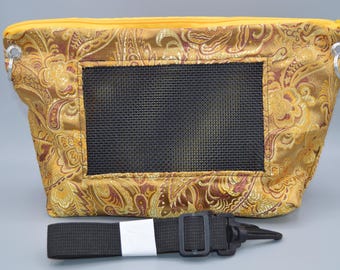 NEW! Gold Paisley Satin Satin Embroidered Brocade Bonding Pouch, Bag or Purse w/Screen for Hedgehog, Rat, Sugar Gliders or Small Pet