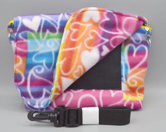 READY TO SHIP!! Tie-Dye Hearts Fleece Bonding Pouch, Bag or Purse w/Screen for Hedgehog, Rat, Sugar Gliders or Small Pet