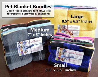 Pet Blanket Bundle, Dozen Cut Fleece Pieces Perfect for Nesting/Sleep Areas for Small Animals