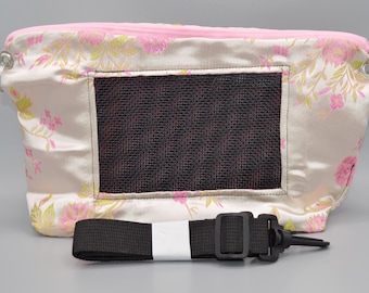 Discount Stained/Pulled Pink Rose Satin Satin Embroidered Bonding Pouch, Bag or Purse w/Screen for Hedgehog, Rat, Sugar Gliders or Small Pet