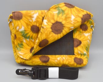 READY TO SHIP!! Sunflowers Fleece Bonding Pouch, Bag or Purse w/Screen for Hedgehog, Rat, Sugar Gliders or Small Pet