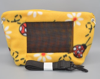 READY TO SHIP!! Ladybug Yellow Fleece Bonding Pouch, Bag or Purse w/Screen for Hedgehog, Rat, Sugar Gliders or Small Pet