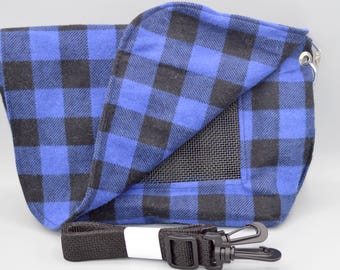 READY TO SHIP!! Blue Buffalo Plaid Flannel Bonding Pouch, Bag or Purse w/Screen for Hedgehog, Rat, Sugar Gliders or Small Pet