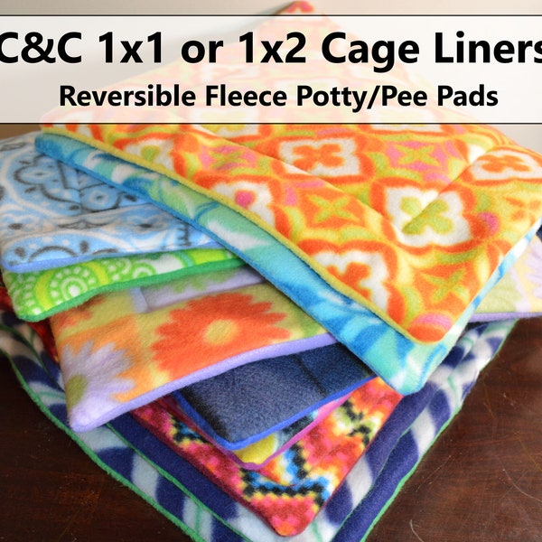 Ready to Ship! C&C 1x1 or 1x2 Cage Liners, Reversible Fleece Potty/Pee Pads, for Hedgehogs, Rats, Guinea Pigs, Sugar Gliders or Small Pet