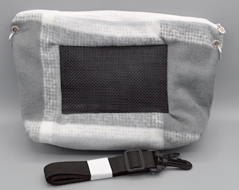 Extra Back Pocket! Lt. Gray Large Fleece Bonding Pouch, Bag or Purse w/Screen for Hedgehog, Rat, Sugar Gliders or Small Pet