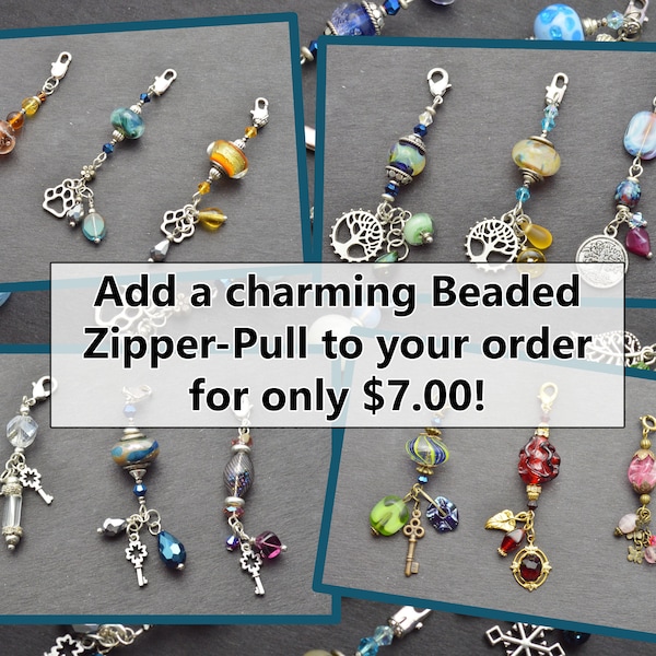 Beaded Zipper Pull Charm; Glass Lampwork Bead and Charm for Pet Bonding Bags/Pouches, Bonding Scarves, Purses, Key Chains and More