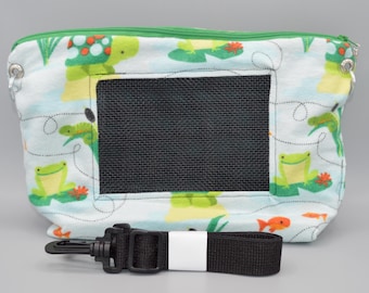 READY TO SHIP! Turtles And Frogs Flannel Bonding Pouch, Bag or Purse w/Screen for Hedgehog, Rat, Sugar Gliders or Small Pet