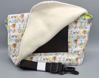 READY TO SHIP! I Love Grandma Flannel Bonding Pouch, Bag or Purse w/Screen for Hedgehog, Rat, Sugar Gliders or Small Pet