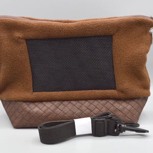 Faux Suede Weave Fleece Zippered Bonding Bag/Pouch/Carrier with Screen and Adjustable Strap for Hedgehog, Rat, Sugar Gliders or Small Pet