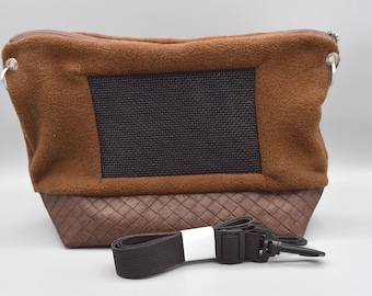 Faux Suede Weave Fleece Zippered Bonding Bag/Pouch/Carrier with Screen and Adjustable Strap for Hedgehog, Rat, Sugar Gliders or Small Pet