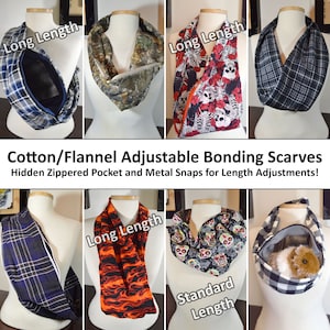 Cotton/Flannel Bonding Scarf, with Adjustable Length Snaps and Hidden Zippered Pocket; Sugar Gliders, Rats, Hedgehogs & Exotics