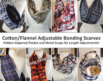 Cotton/Flannel Bonding Scarf, with Adjustable Length Snaps and Hidden Zippered Pocket for Sugar Gliders, Rats, Hedgehogs & Exotics