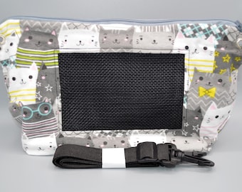 READY TO SHIP! Packed Cats Flannel Bonding Pouch, Bag or Purse w/Screen for Hedgehog, Rat, Sugar Gliders or Small Pet