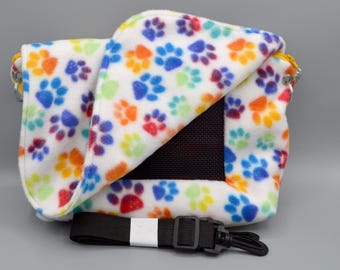 READY TO SHIP!! Rainbow Paws Fleece Bonding Pouch, Bag or Purse w/Screen for Hedgehog, Rat, Sugar Gliders or Small Pet