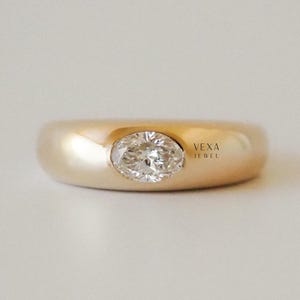 Bezel Set Oval Cut Moissanite Band Ring, East West Wedding Ring, 1.6 Ct Oval Cut Moissanite, 14K Yellow Gold Plated, Gift for Women&#39;s