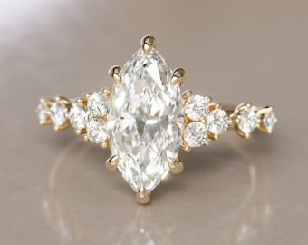 Marquise Cut Moissanite Promise Engagement Ring for Her, Solitaire with Accents Ring for Women's, 1.9 Ct Marquise Cut Moissanite Bridal Ring