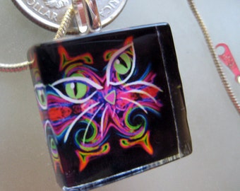 Glass Tile Pendant-- SuperNova Cat DC Langer