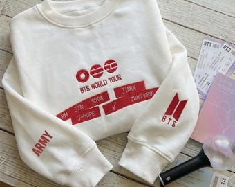 Sudadera bordada BTS World Tour Arirang, sudadera de cuello redondo estilo concierto, regalo para amantes del Kpop