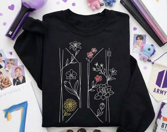 Sudadera bordada BTS Floral World Tour Arirang, sudadera de cuello redondo estilo concierto, regalo para amantes del Kpop