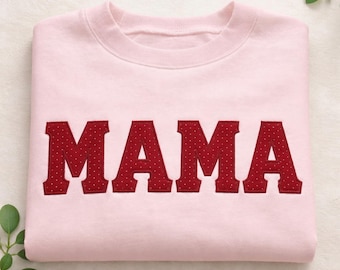 Custom MAMA Embroidered Polka Dot Letters Sweatshirt, Grandma Shirt With Date, Mama Est Year Shirt, Gift For New Mom, Mothers Day Gift