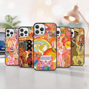 Groovy Flower Phone Case Retro 70s Daisy Cover for iPhone 17 16 15 Samsung S25 Hippie Boho Psykedelisk Vintage Orange Blommig Funky Gåva