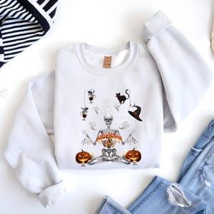 Skeleton Yoga Halloween Sweatshirt, Cozy Unisex Crewneck