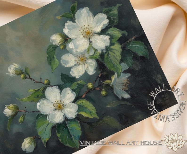 Vintage Apple Blossom Still Life Art, Cottagecore Botanical Print ...