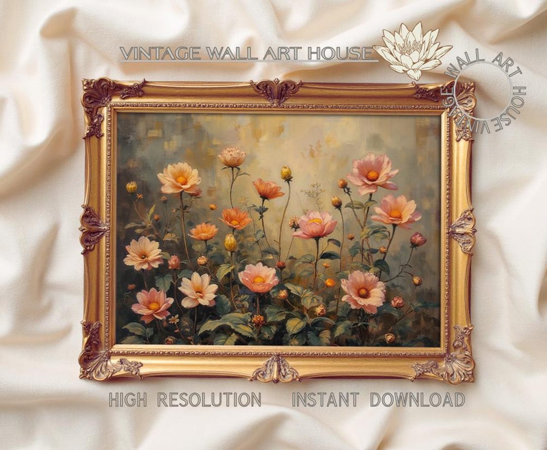 Vintage Floral Wall Art Printable, Moody Flower Meadow Print ...
