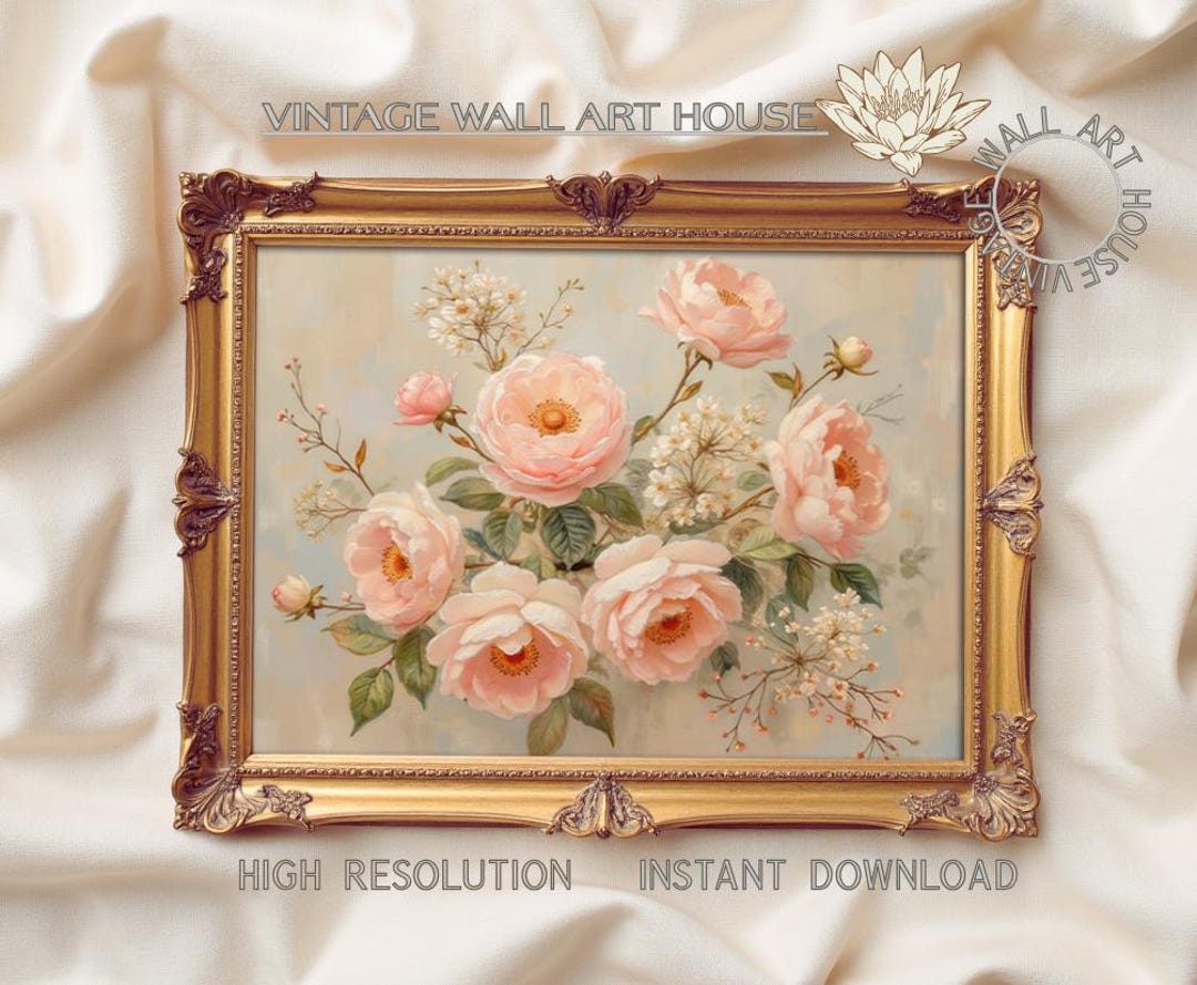 Soft Pink Floral Wall Art Printable, Romantic Botanical Painting ...