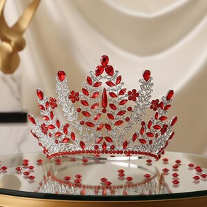 Exquisite Ruby Red & Silver Bridal Crown - Handcrafted Elegance for Your Special Day