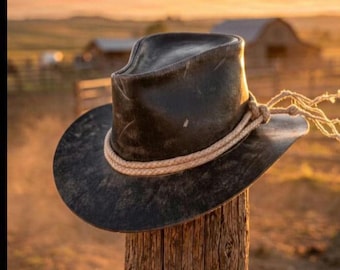 Réplica del sombrero Arthur Morgan de RDR2, hecho a mano en cuero genuino de vaca, estilo vaquero del oeste.