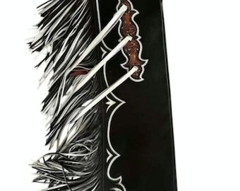 Hand-Tooled Leather Rodeo Chaps | Custom Western Chaps | Fringe Bull Riding Gear