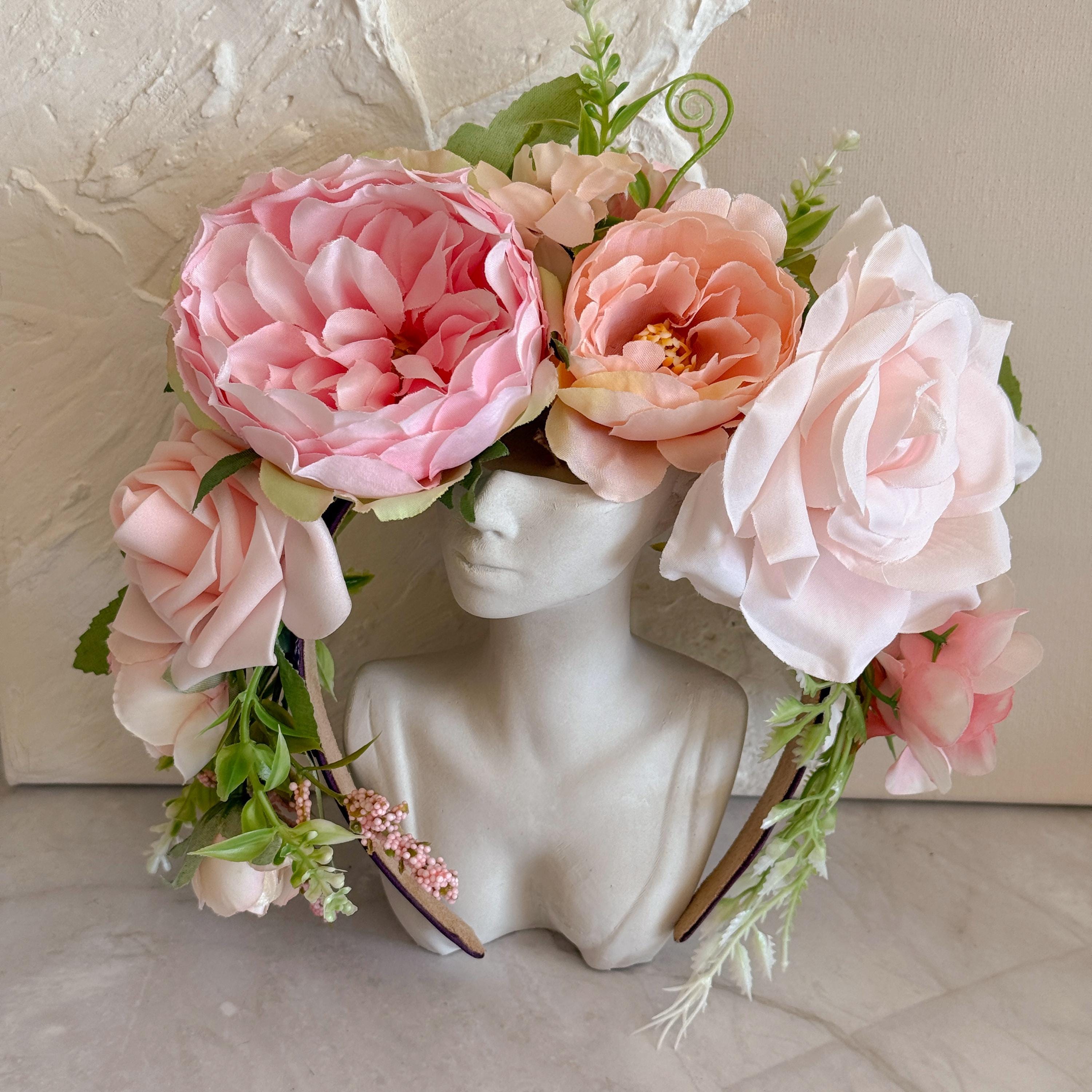 5 Peonies roses bouquet floral headband bohemian Amazon.com : HoveBeaty Flower Crown Rose Peony Garland  main image 4