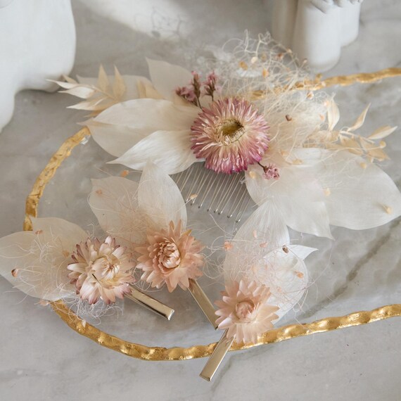 Elegant Gold and Cream Floral Hair Comb Amazon.com : Yean Bride Flower Bridal Hair Comb Gold Leaf  main image 3
