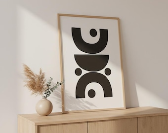 Póster abstracto minimalista en blanco y negro: arte geométrico moderno, diseño escandinavo, impresión mural 2:3, decoración contemporánea para el hogar.