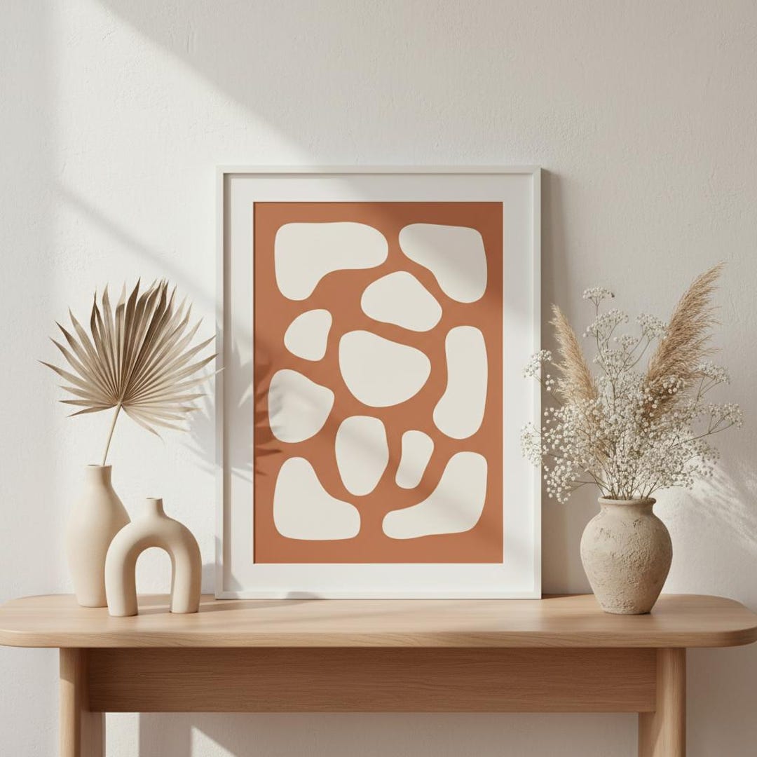 Terracotta Abstract Wall Art Print | Minimalist Organic Shapes Poster ...