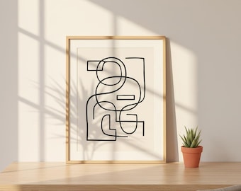 Minimalistisches, abstraktes Wandposter in Schwarz-Weiß – Moderne, lineare Kunst zum Ausdrucken, skandinavisches Dekor, digitaler Download