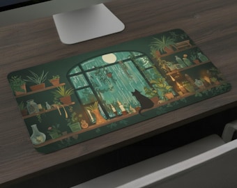 Lofi Cat Study Desk Mat, Anime Aesthetic Deskmat, Cute Desk Decor, XL Giant Mousepad, Desk Pad for Home Office