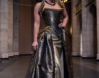 Gold and black brocade corset outfit