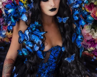 Blue butterfly corset outfit