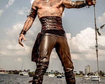 1796 Corsets Belt Tops Leather Vest Pirate Halloween Costume Lace Up Waist Pirate Corset - Spirithalloween.com main image 4